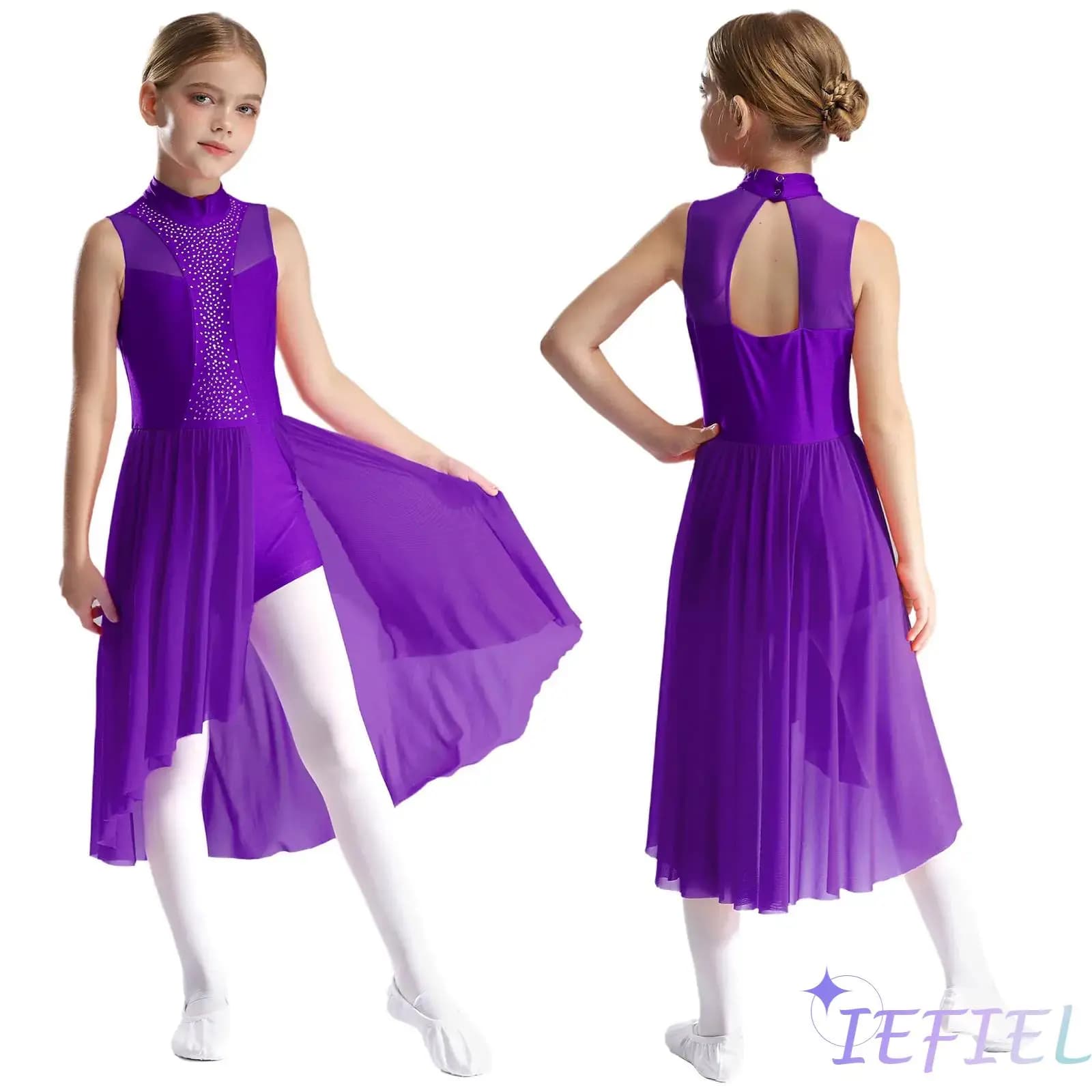 Abito da ballo per pattinaggio di figura per ragazze, senza maniche, con strass scintillanti, liturgico, lirico, contemporaneo, sala da ballo, abiti moderni, maxi abito
