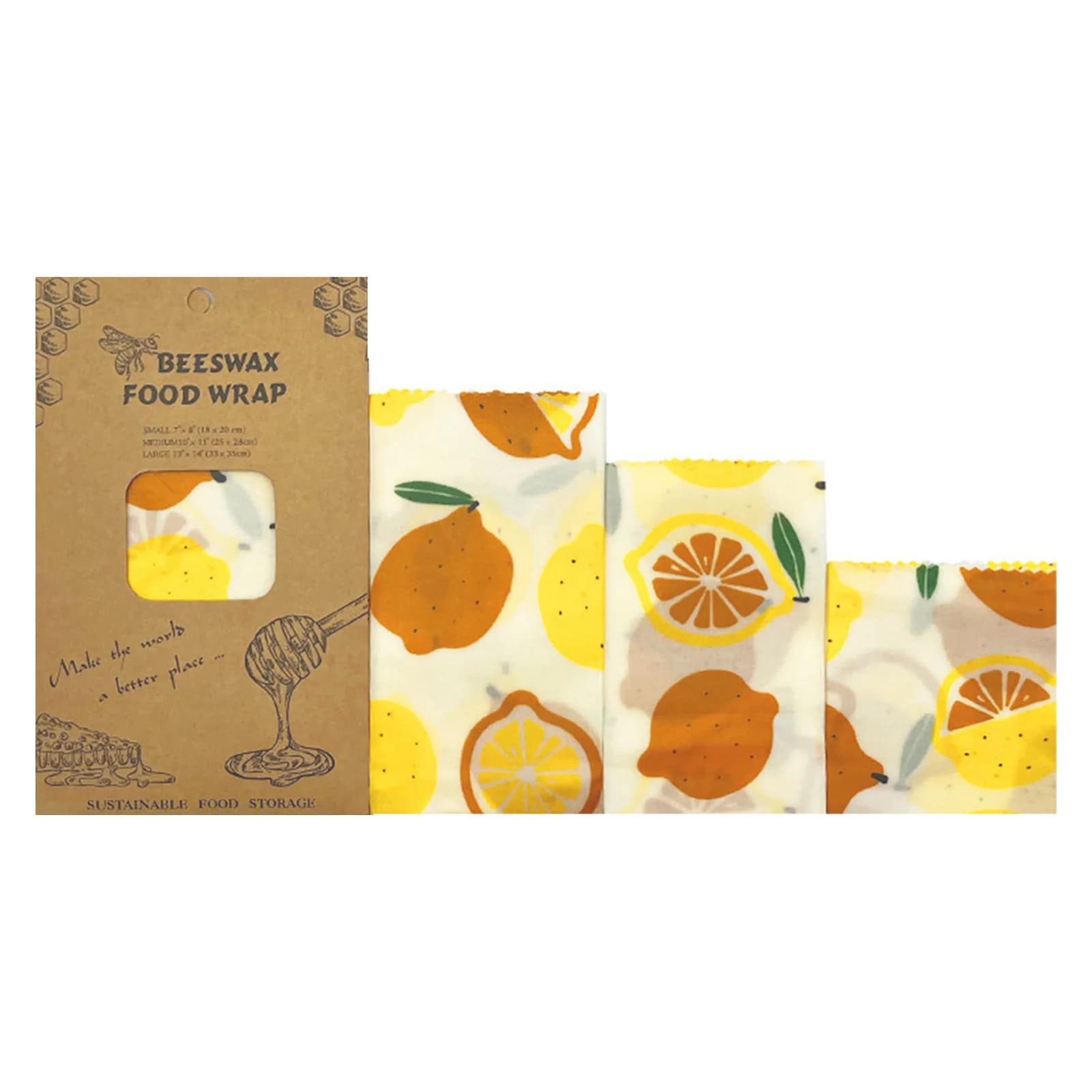 Beeswax Wraps Organic Eco-Friendly Food Storage for Home Kitchen Plastic Free Reusable Wrap Fruit Pattern Sustainable Gear