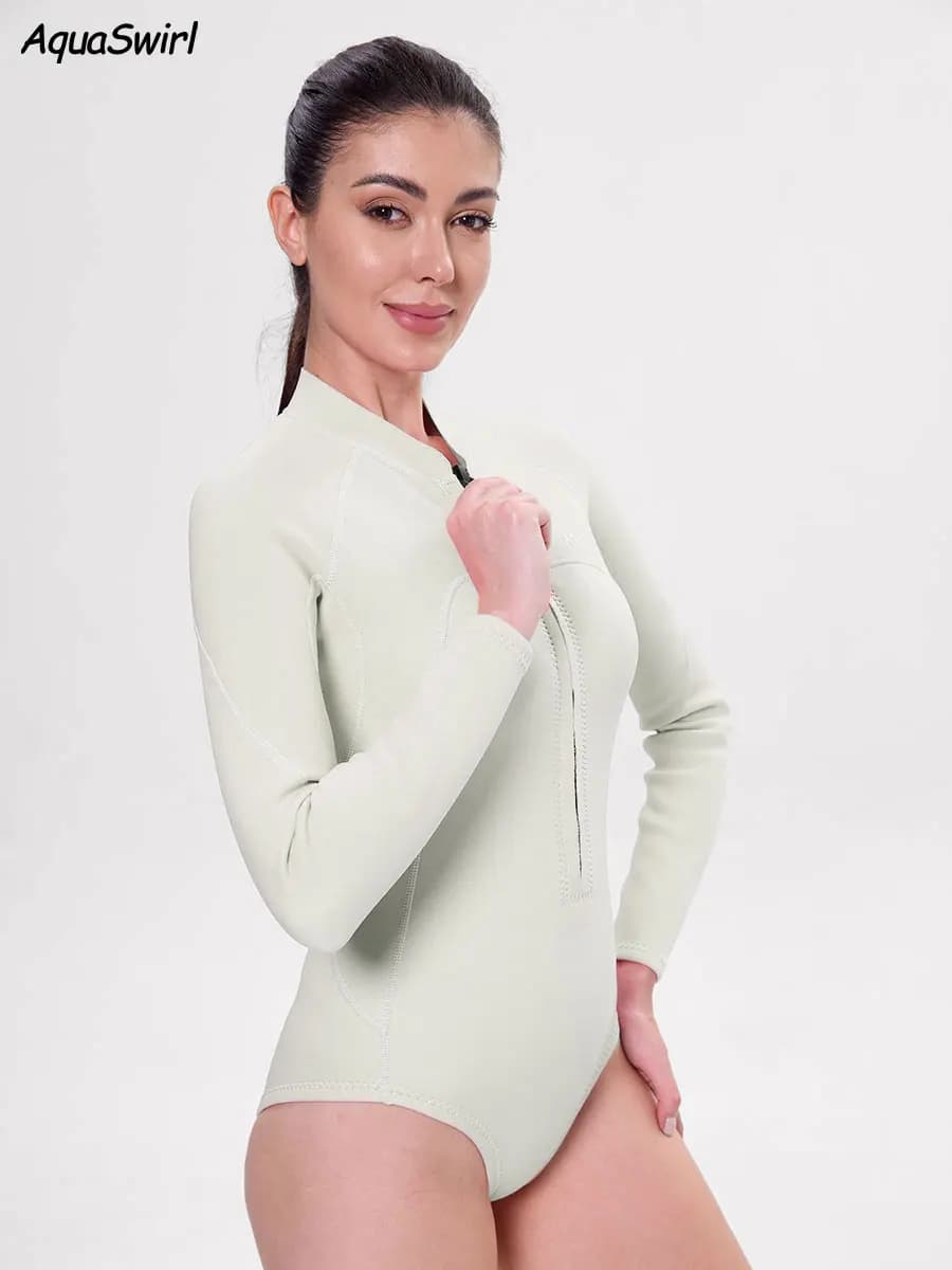 2 mm AquaSwirl neoprene uniform for snorkeling, long sleeved sexy suit with raised collar and front zip