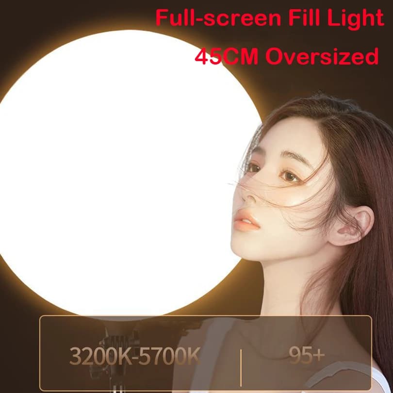 45CM Large Size LED Video Light Kit Dimmable 3200-6500K Photography Lighting with Remote Control 2.1M Stand CRI 95+ Studio Light