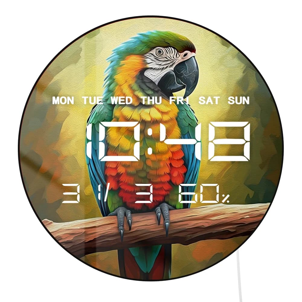 Exotic Exotic Bird Tropical Wall Clock Digital LED Dual Purpose Electronic Wall Clock with Calendar Date Temperature