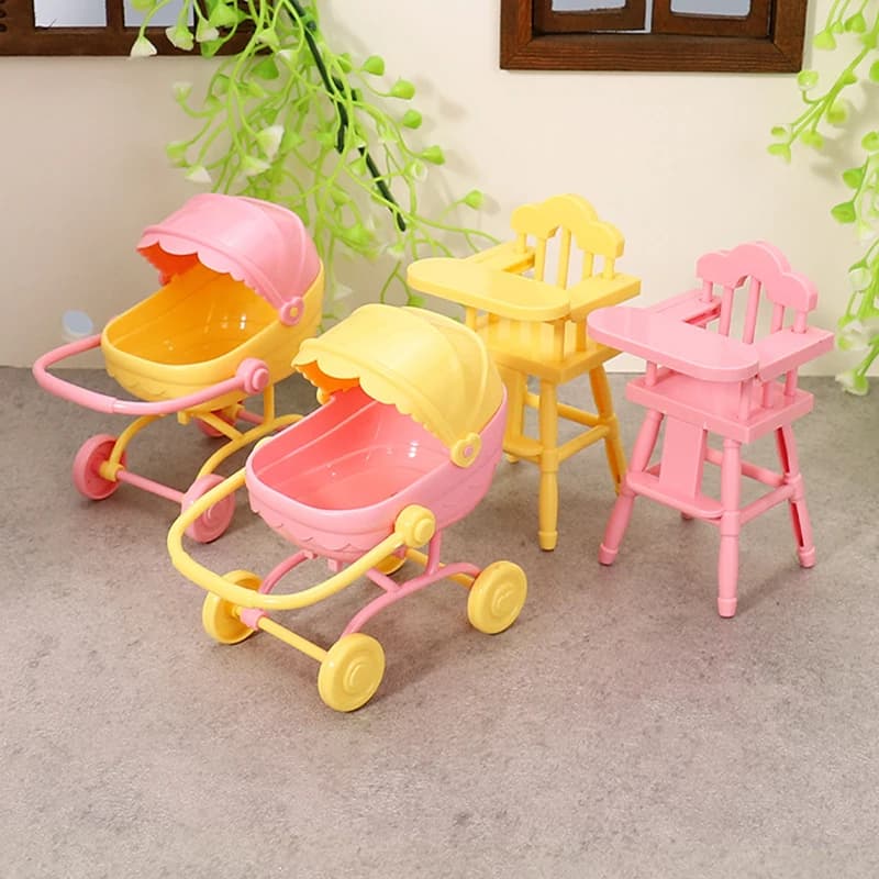 【F】1 Set Mini Passeggino per Bambole, Tavoli da Pranzo per Bambini, Giocattolo Casa delle Bambole, Passeggino Simulato, Gioco di Ruolo per Bambini
