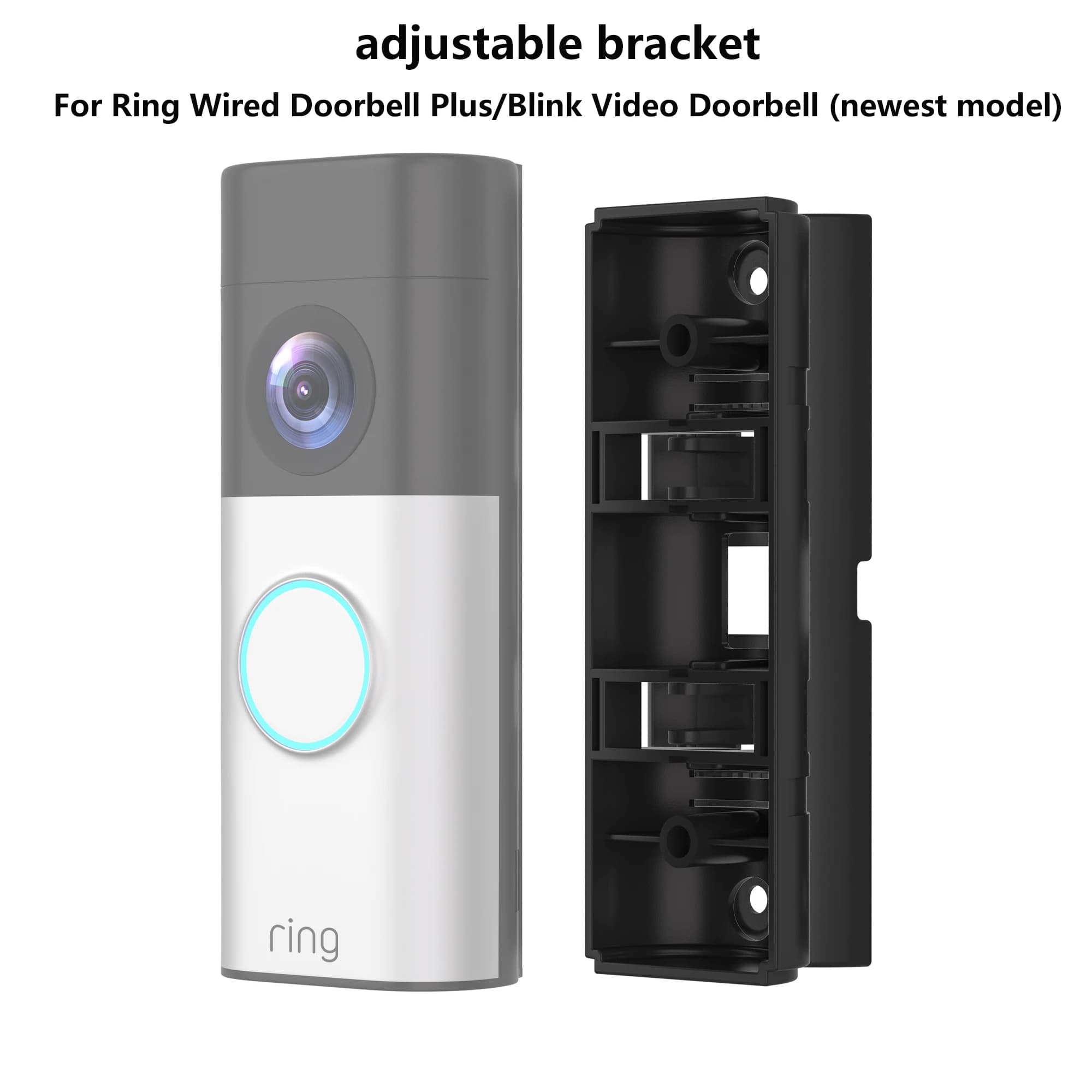 Supporto per campanello video Ring Wired Doorbell Plus/Blink (modello più recente) con angolo regolabile e rotazione visibile.