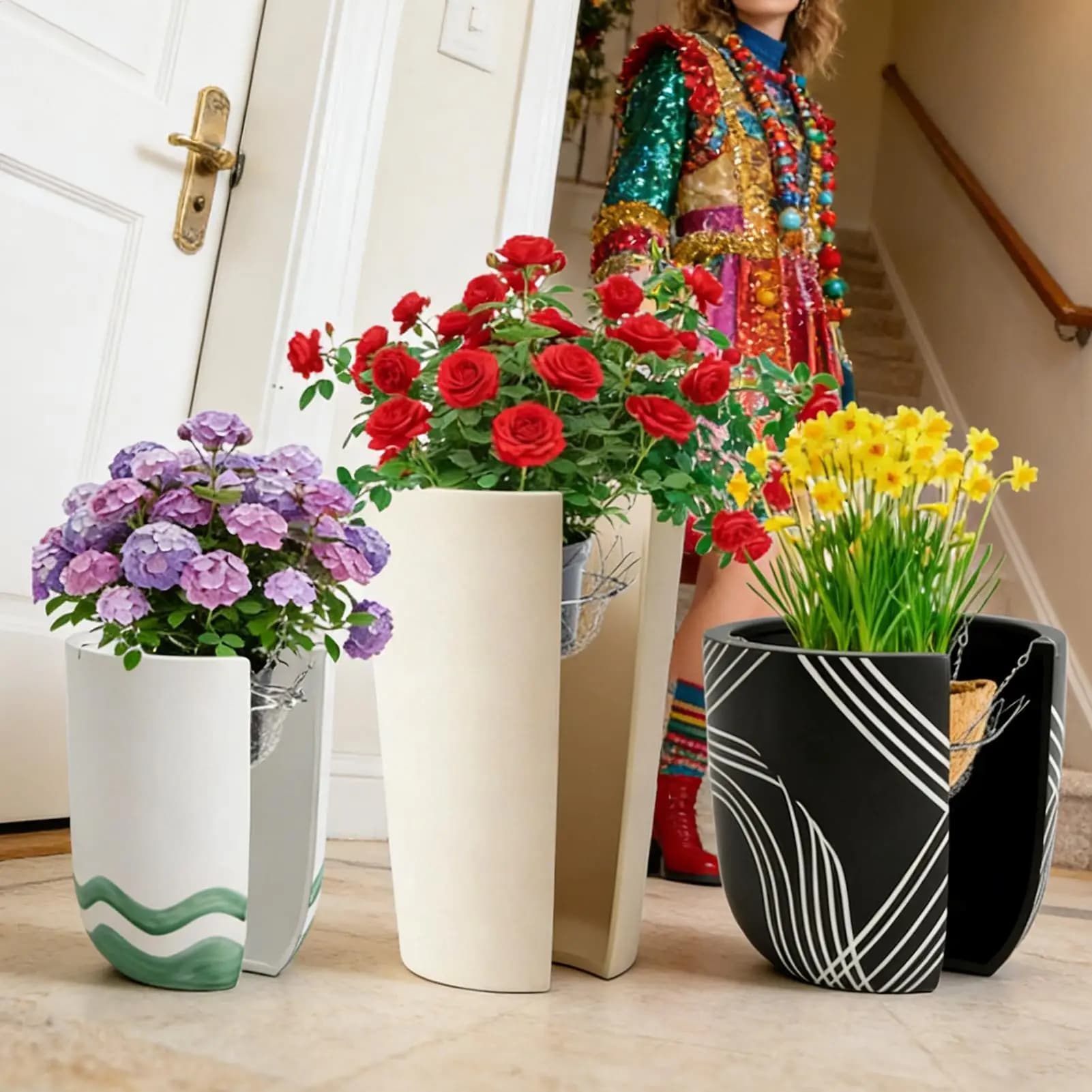 1 pz. Supporto Regolabile per Piante, Resistente e Antiruggine, con Catene per Fiori, Rialzo per Piante in Vaso, Decorazione per Casa e Matrimoni