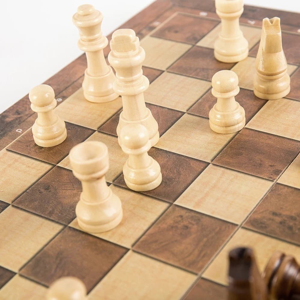 Set di Scacchi 3 in 1 in Legno, Set di Scacchi e Dama Raffinato, Set da Viaggio per Gioco da Tavolo