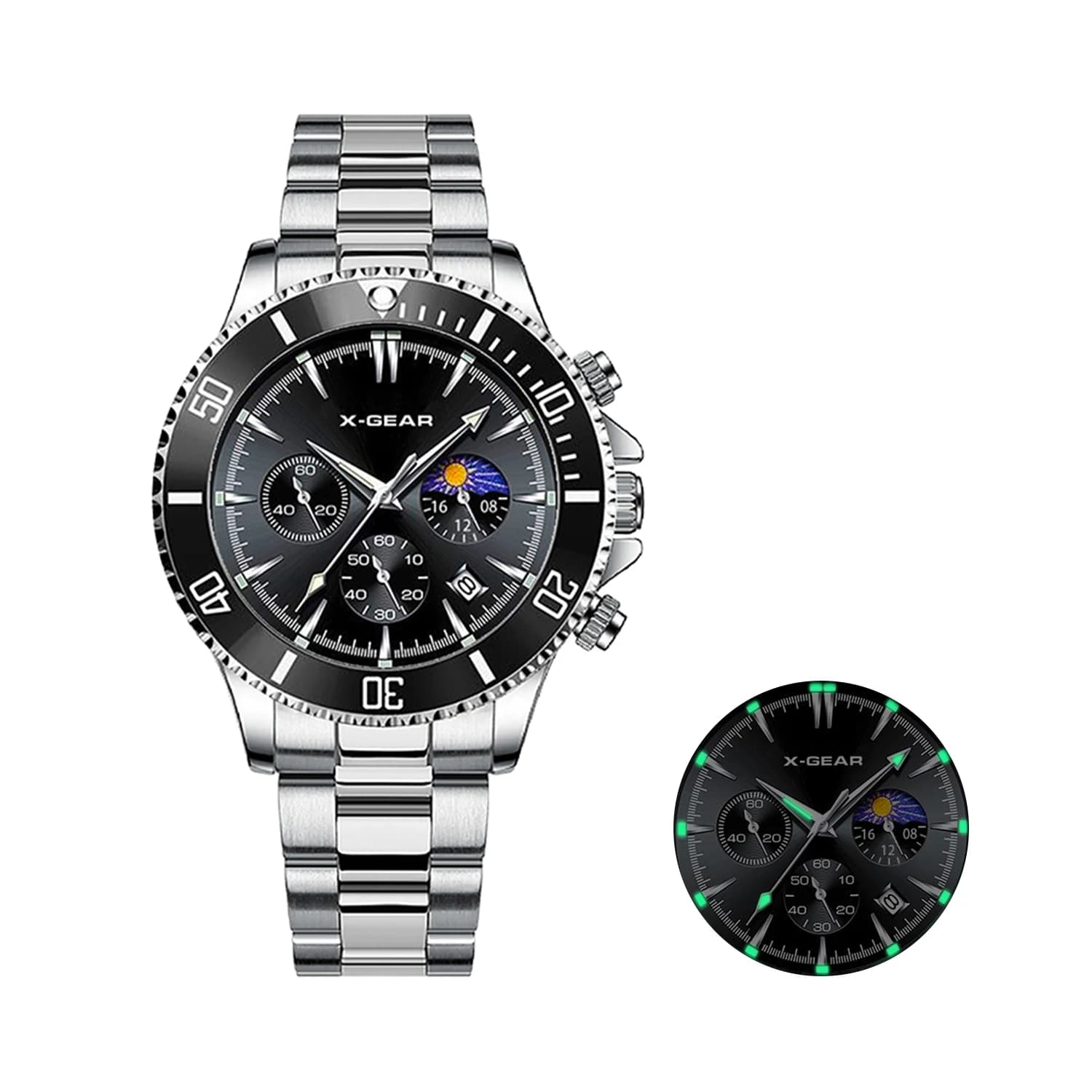 X-GEAR Fashion Calendar Men's Quartz Watch Luxury Black Dial Stainless Steel Strap Business Men's Wristwatch Man Watch Wrist