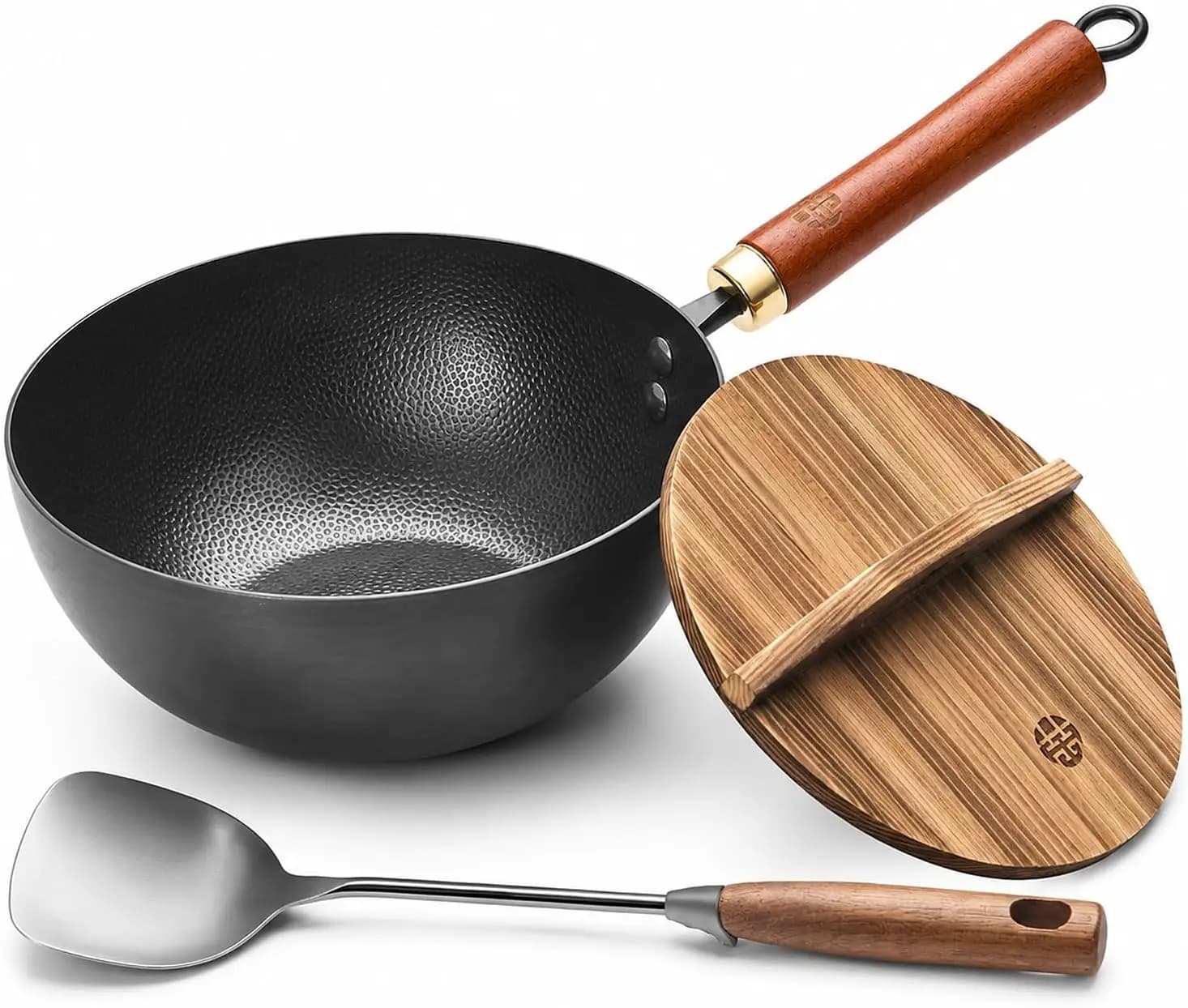 Mini Wok in Acciaio al Carbonio da 8,7 Pollici con Fondo Piatto per 1-2 Porzioni, Padella Antiaderente Testurizzata per Gas, Elettrica e Ceramica
