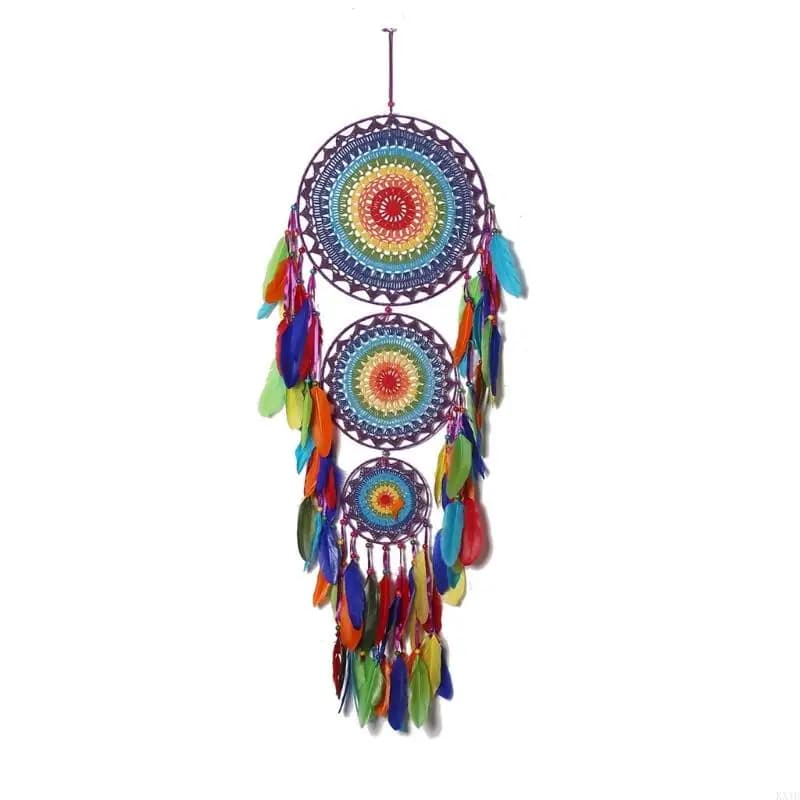 Indian Three-ring Feather Dream Catcher Wall Handmade Wall Wedding Favor Bedroom Nursery Home Decoratiobn Supplies