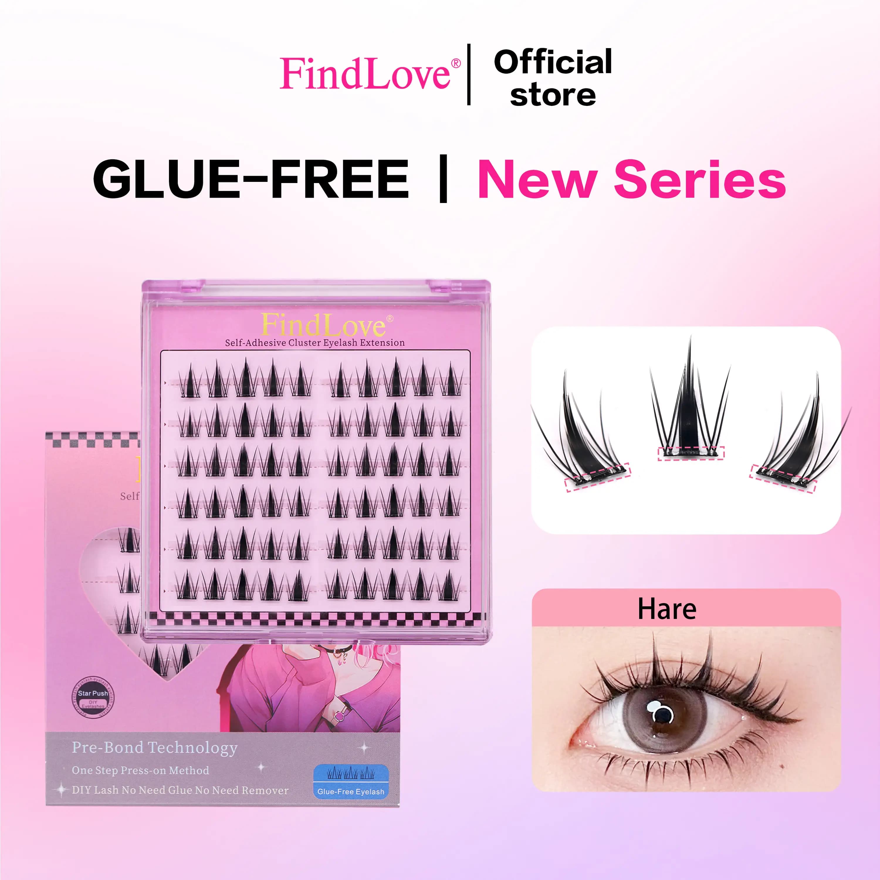60 Ciuffi di Ciglia Finte Findlove Sweet Thick Type, Senza Colla, Comode da Indossare, Effetto Occhi Grandi, Ciglia a Coniglio, Extension Ciglia Luminose e Fresche