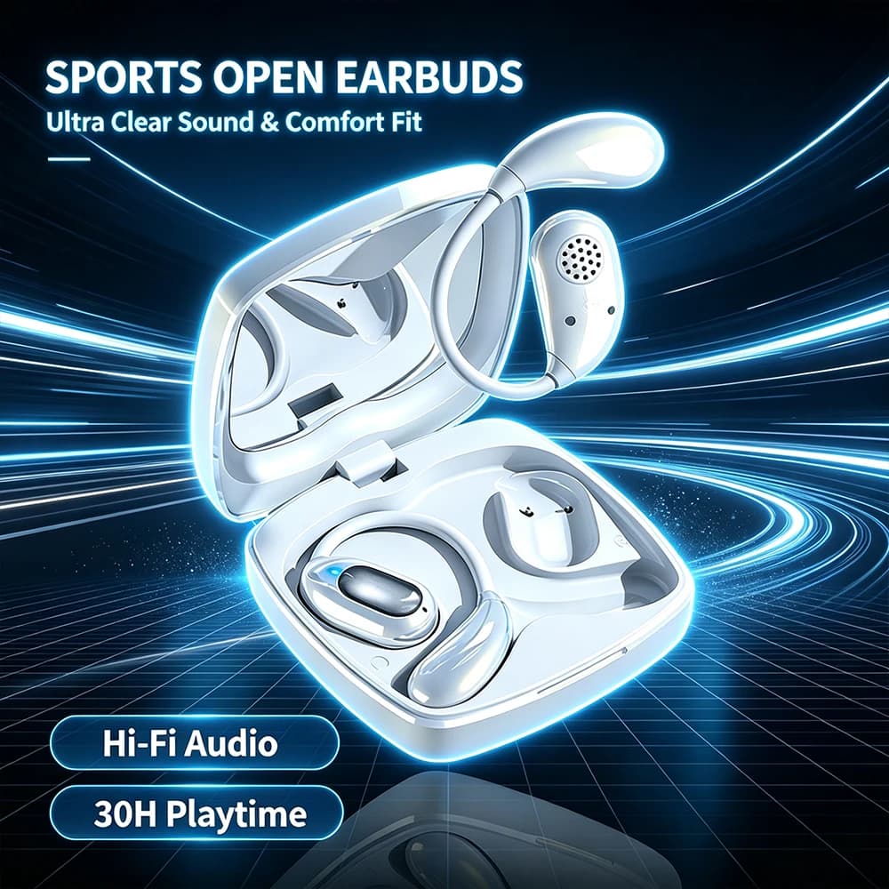ANC Noise Reduction Open Ear Bluetooth Earbuds Custom APP Control Wireless Sport Headset Long Battery Earphones