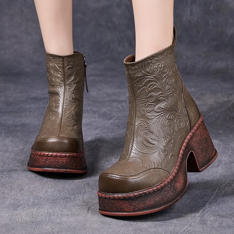 GKTINOO Women's Motorcycle Boots in Vera Leather 2026 New with Zip Round Toe Women's Shoes Leather Boots Retro with Plateau