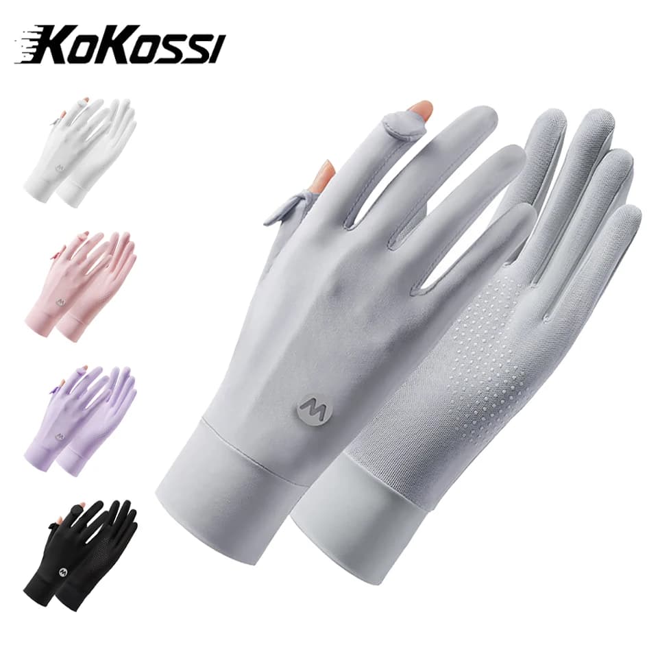 Guanti KoKossi estivi traspiranti in seta ghiacciata da donna, protezione solare, alla moda, antiscivolo, con dita ribaltabili, sottili, anti-UV, per equitazione
