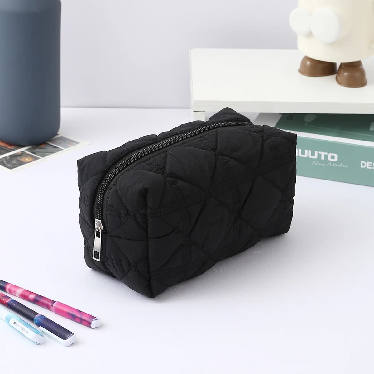 Astuccio alla moda semplice in tinta unita, borsa portaoggetti portatile per esterni, organizer per cancelleria, contenitore da scrivania, regalo