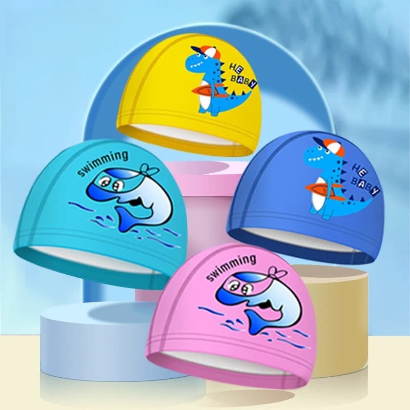 Cartoon PU Swimming Cap for Kids Breathable Waterproof Hair Protection No Tight Fit Unisex Boys Girls Children Swim Cap