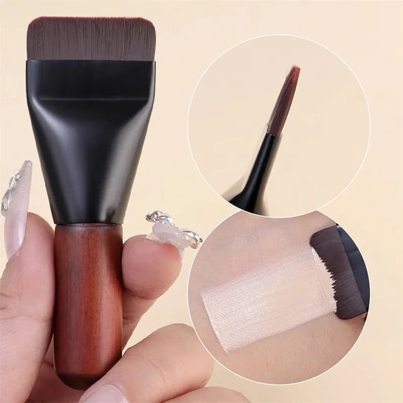 Ultra slim foundation brush flat head face contour brush wooden handle makeup brush makeup brushes for foundation in foam cream