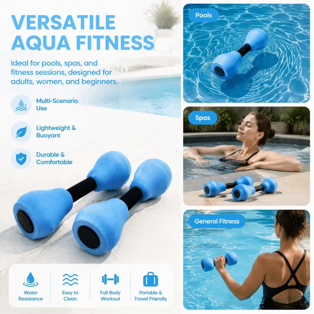 2PCS Durable EVA Aquatic Exercise Dumbbells 28.5cm Non-Slip Grip Fitness Barbells Hand Weights Set Pool Workout