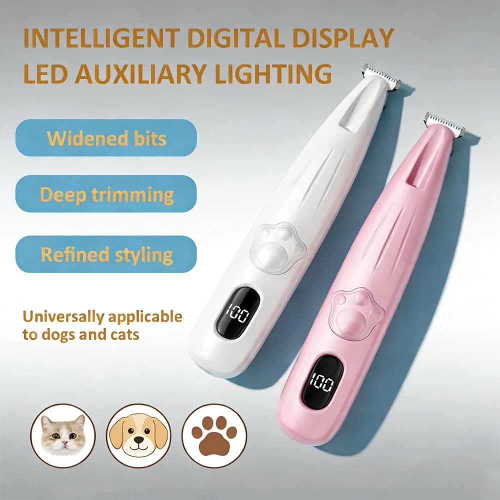 Tagliapelo per Cani con Luce LED e Display Digitale Intelligente, Tosatrice Sicura per Cani e Gatti con Lama Larga
