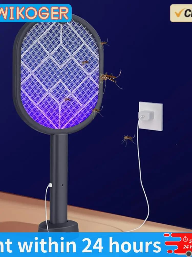 Scacciamosche Racchetta elettrica Ricaricabile Bug Zapper Racchetta Portatile Pieghevole 2-in-1 Trappola per zanzare per la casa Camera da letto Patio