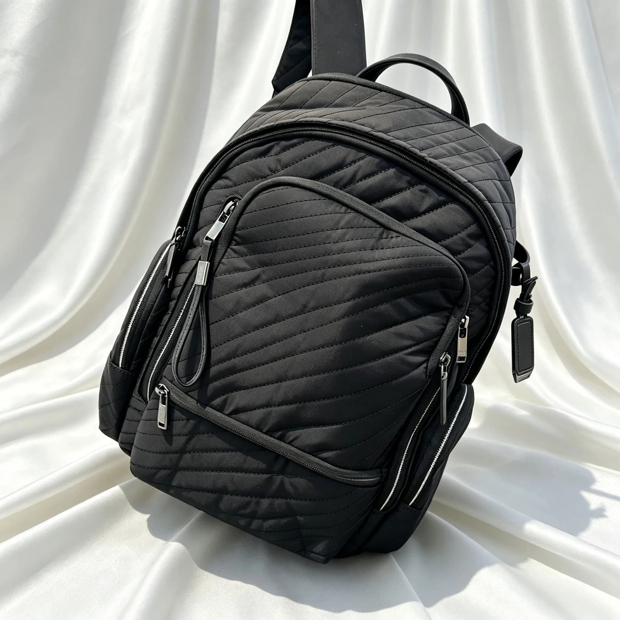 Unique Minimalist Black Nylon Daypack, Lightweight Versatile Stylish Backpack for Women