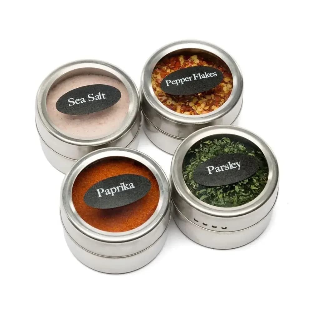 6 contenitori magnetici per spezieScatole magnetiche per spezie (set da 6 pezzi) Setaccio e fori per versare a doppio scopo | Lattine rotonde in acciaio inossidabile