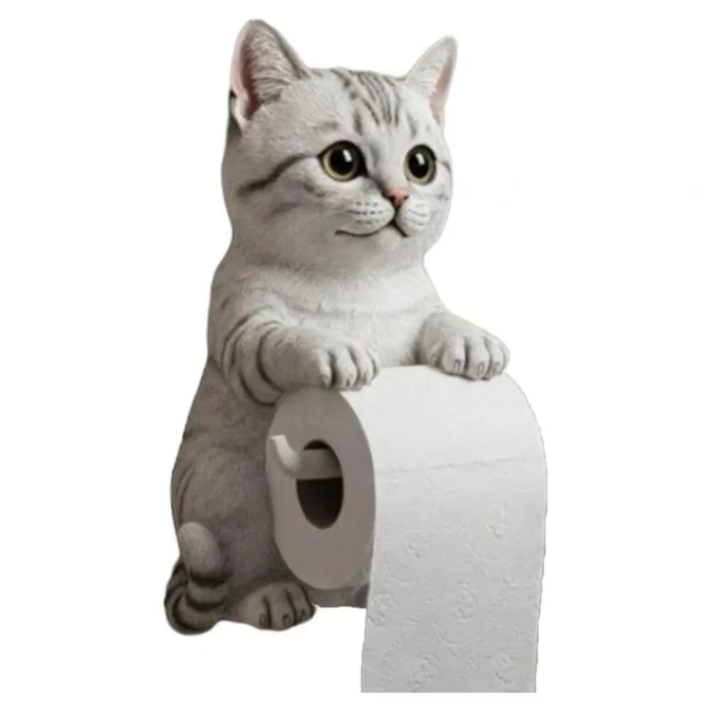 Portarotolo per Carta Igienica a Forma di Gatto 3D in Resina, Installazione Semplice, Dispenser per Carta Igienica Realistico e Salvaspazio