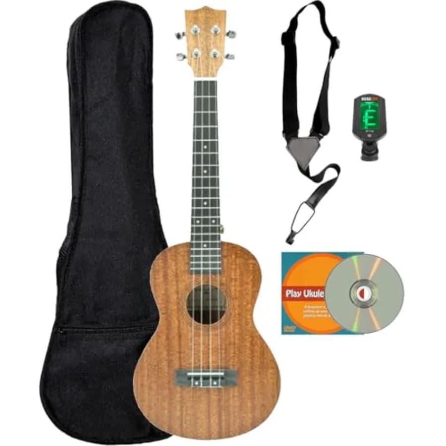 UK-100 Ukulele Tenore da 26 pollici con Fondo Arcuato, Bundle con Borsa da Trasporto, Accordatore, Tracolla e DVD Istruttivo Austin Bazaar