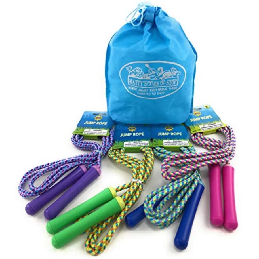 Set Regalo Deluxe di Corde per Saltare da 2,1 Metri (7 Piedi) in Rosa, Verde, Viola e Blu, Confezione da 4 con Borsa Portaoggetti Extra