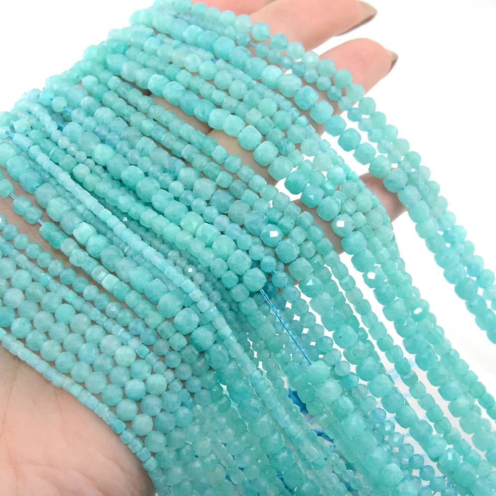 Perline rotonde/cubo sfaccettate naturali dell'amazzonite peruviana 2mm,3mm,4mmFine creazione di gioielli, bracciale e collana fai da te