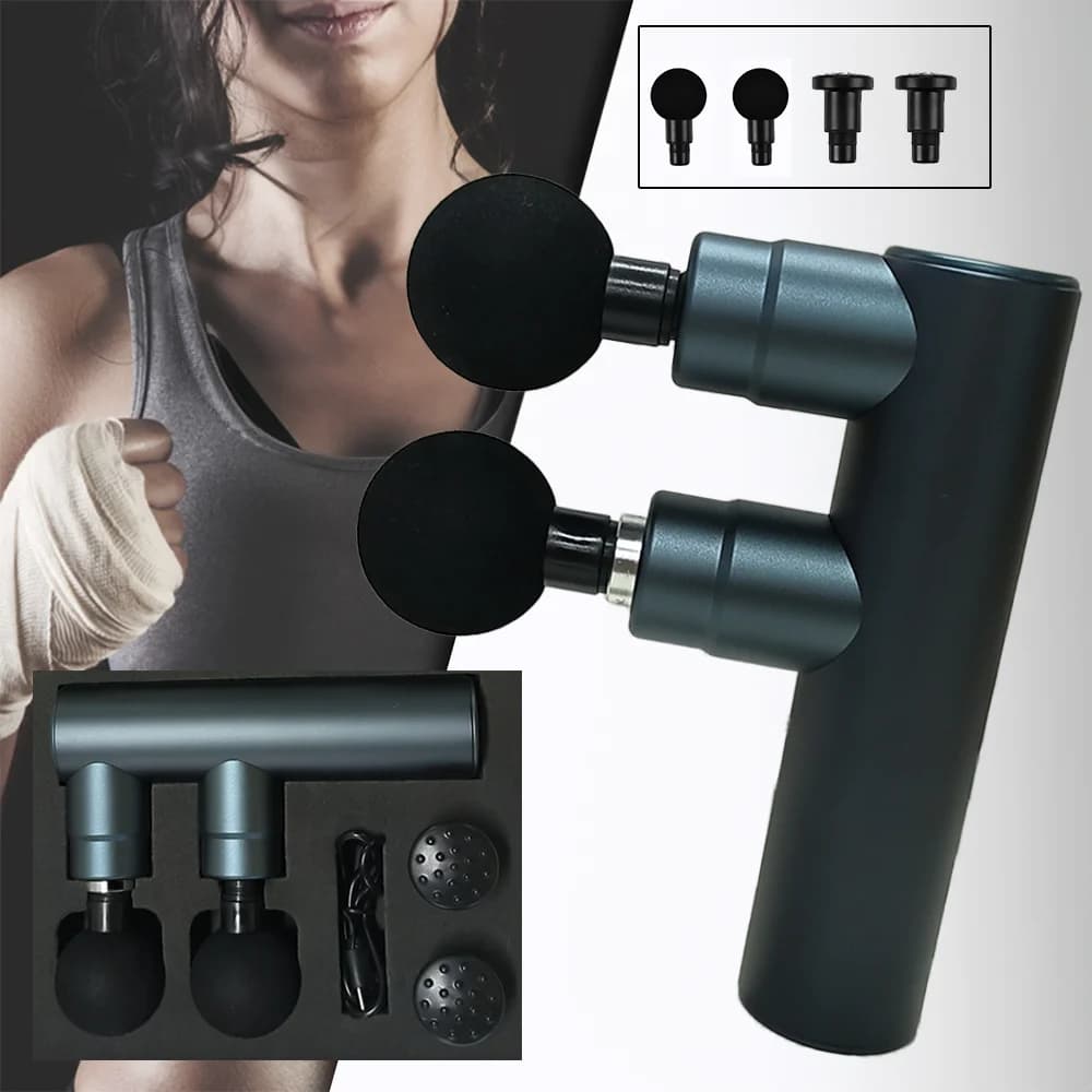 Electric Muscle Massage Gun USB Charge Portable Massage Gun High Frequency Double Head for Body Relaxation with Sports Gift Bag