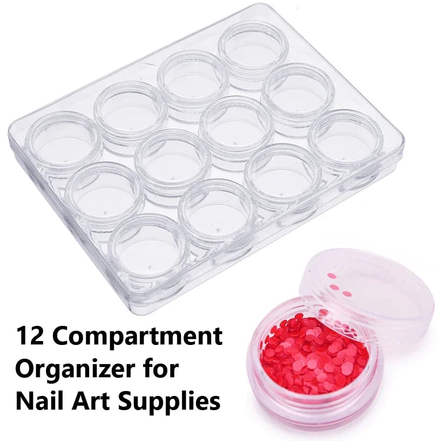 Storage box for nail art at 12 compartments for rhinestones beads Jewelry container transparent plastic for beauty products