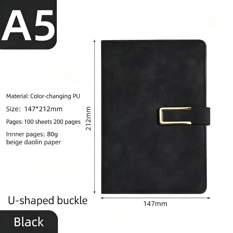 A5 PU Leather Notebook 200 Pages Lined Journal with U-Buckle for School Office Business