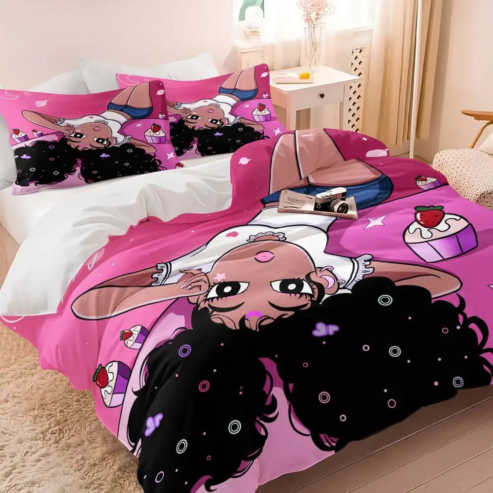 Set Copripiumino Anime Girl Strawberry Cupcake da 2/3 Pezzi: 1 Copripiumino e 1/2 Federe, Set Biancheria da Letto Estetico per Ragazze Adolescenti