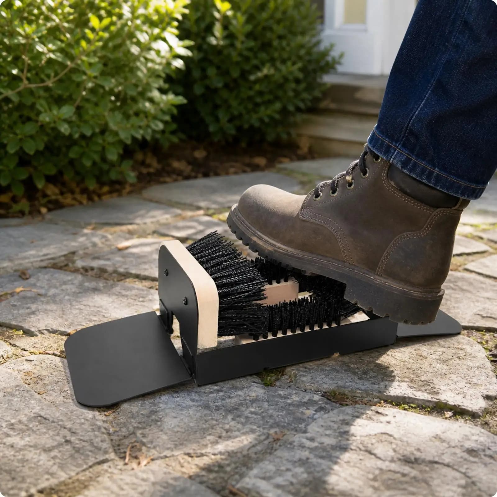 Nylon Bristle Boot Shoe Brush Freestanding Cleaner with Step on Design for Garden Garage Mudroom