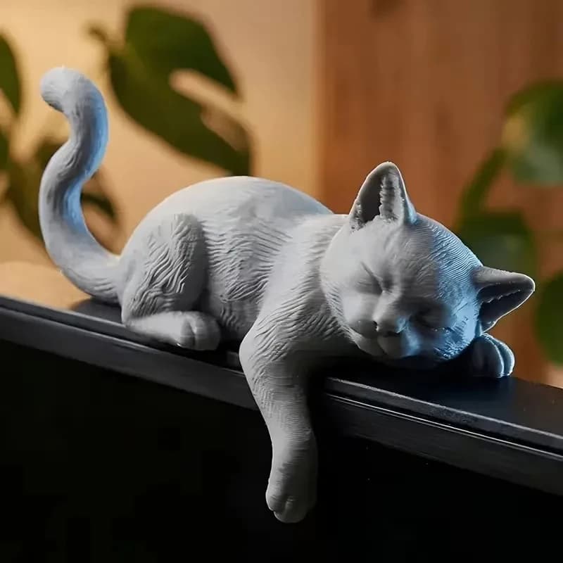3D Printed Lazy Cat Monitor Topper Sleeping Cat Desk Ornament Cute Desktop Shelf Decor Cat Lover Gift