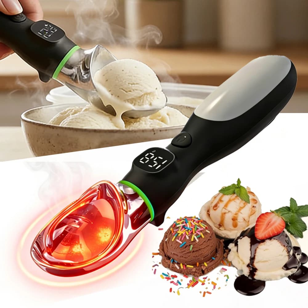 Cucchiaio per gelato riscaldato ricaricabile con 3 livelli di regolazione della temperatura per gelato duro, display LED, facile da pulire, regalo estivo