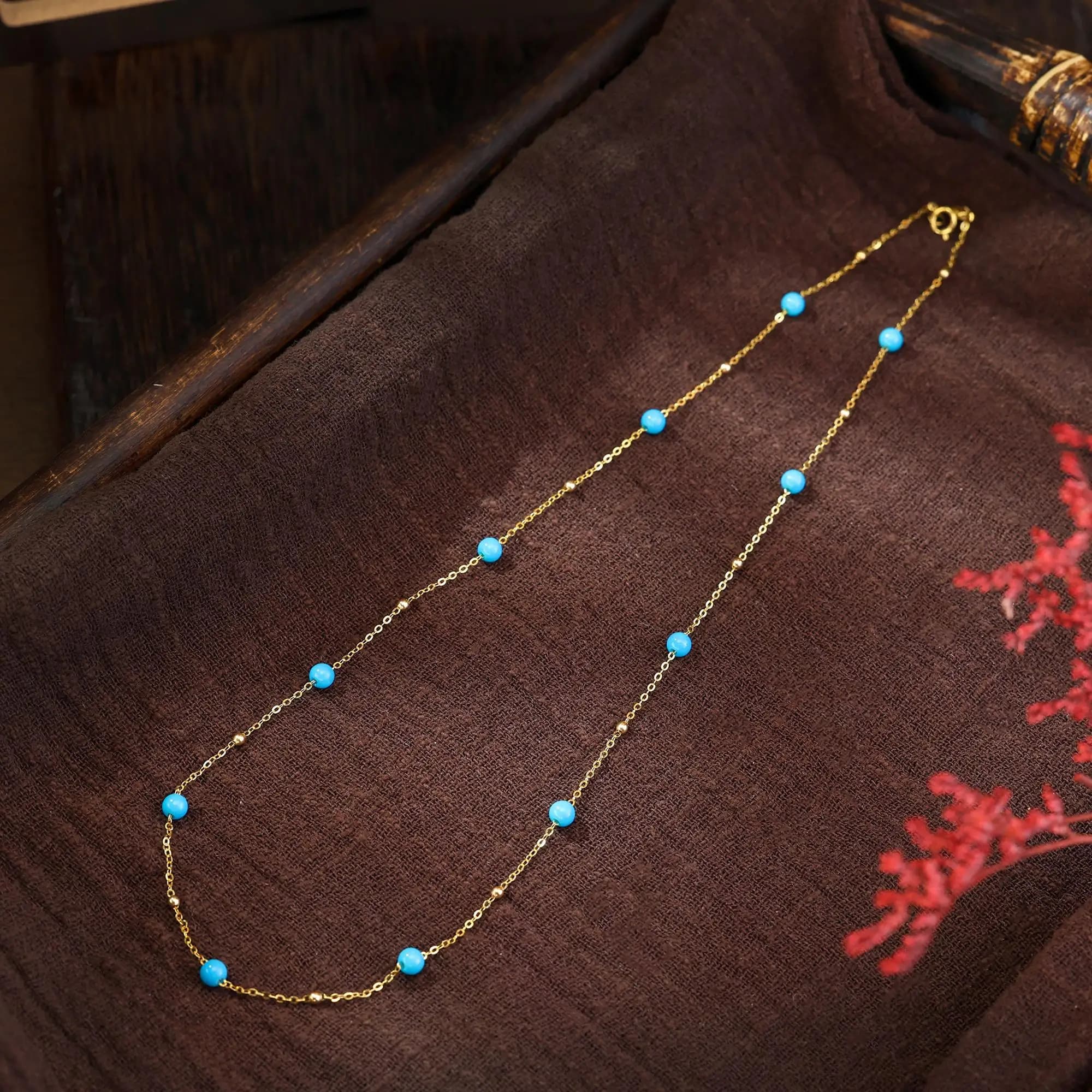 New 18K gold necklace with natural pendant AU750 Natural Turquoise Jewellery refined sky feast for women X714