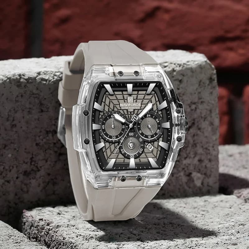 NF6113 NAVIFORCE Men's Multifunctional Chronograph Watch Luminous Hands Calendar Running Seconds 5ATM Waterproof Silicone Strap