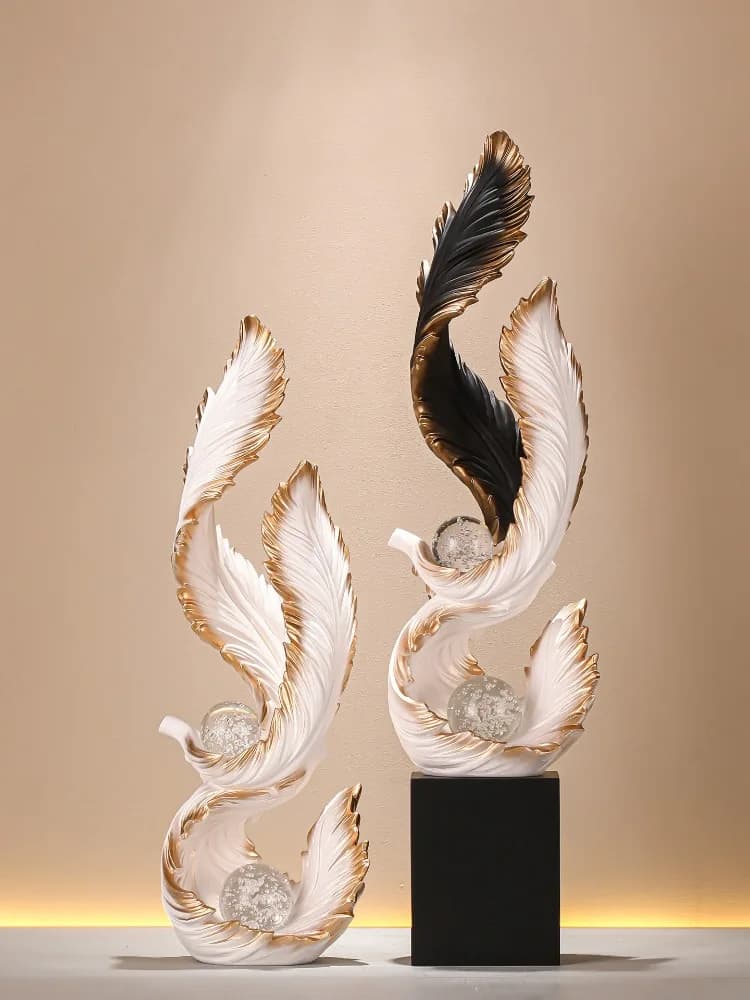 Modern Light Luxury Feather Resin Figurine With Crystal Ball Desktop Ornament Home Office LivingRoom Decor Mini Model Craft Gift