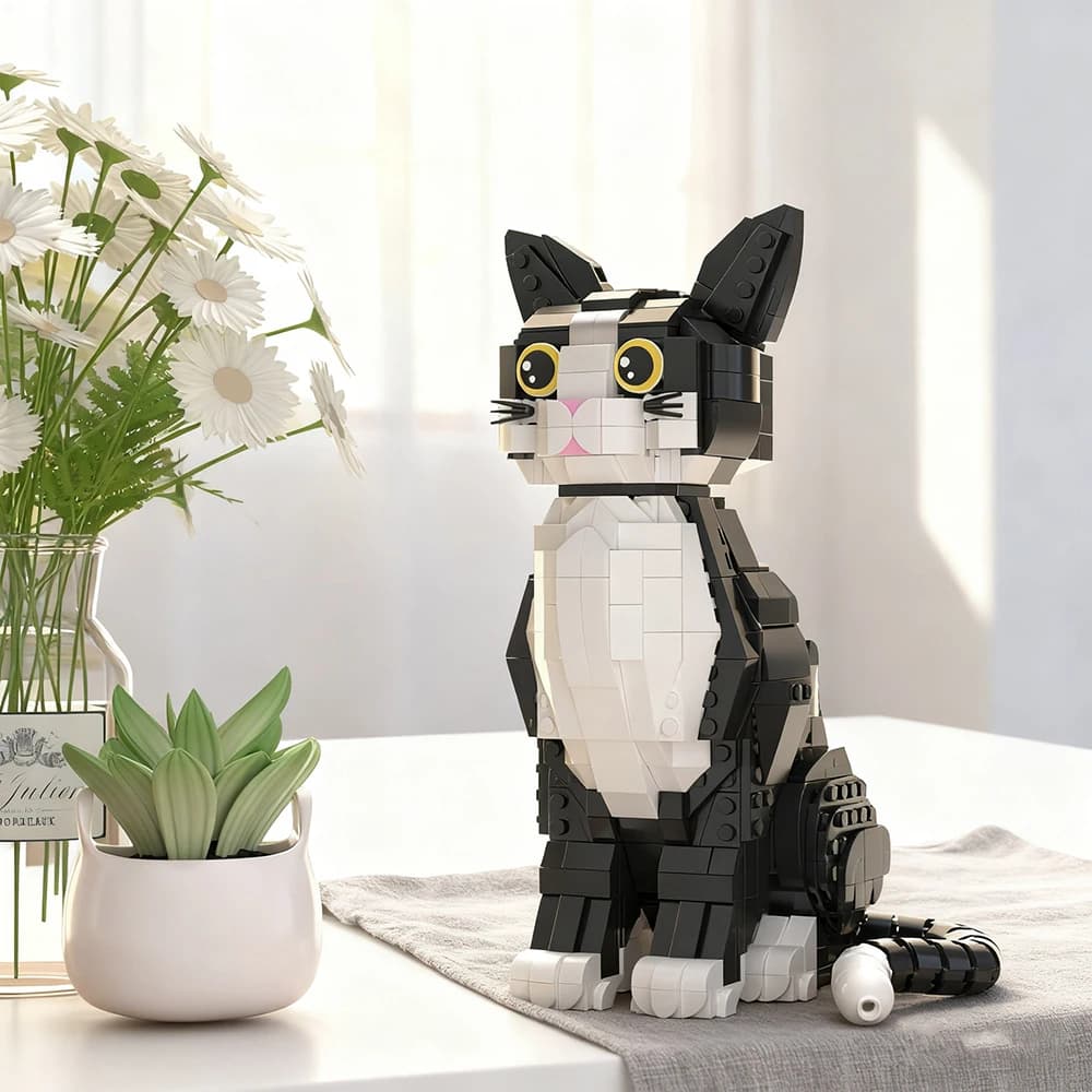 Micro Mini Blocchi da Costruzione Modello Gatto Floreale, Simpatico Set di Costruzione Fai-da-te, Decorazione da Scrivania Rilassante, Regalo Divertente per Amanti degli Animali Domestici e Bambini