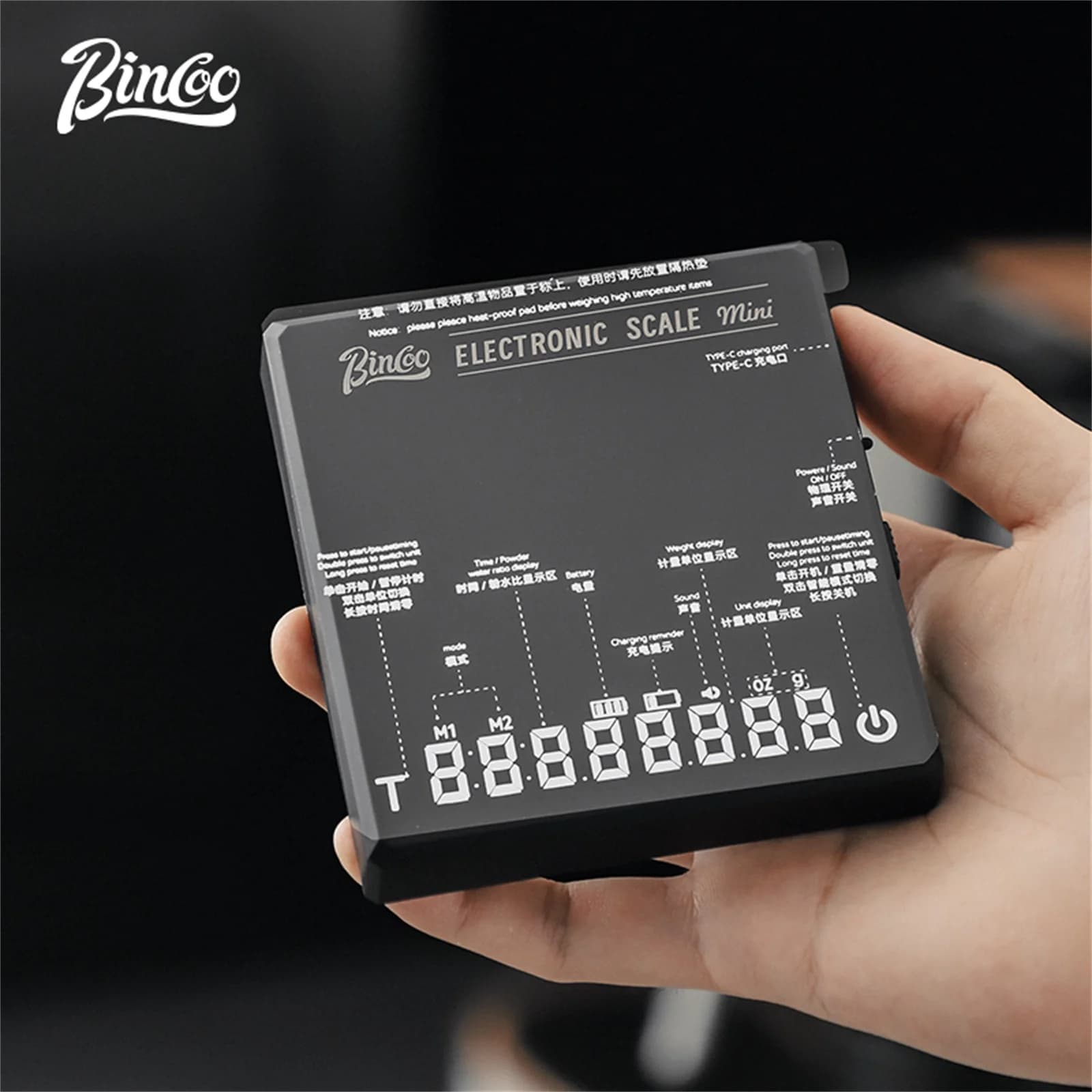 Bincoo Bilancia da caffè professionale Mini timer intelligente 2 kg/0,1 g/oz/ml Bilancia da cucina digitale ad alta precisione Strumento Barista domestico