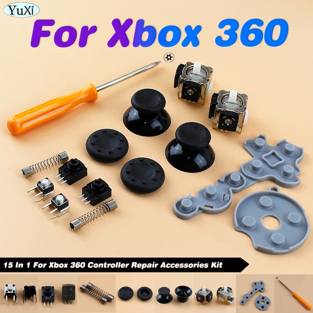 Potenziometro sensore stick analogico 3D + palette + pulsante interruttore trigger LT RT 15 in 1 per kit di parti di riparazione controller Xbox 360