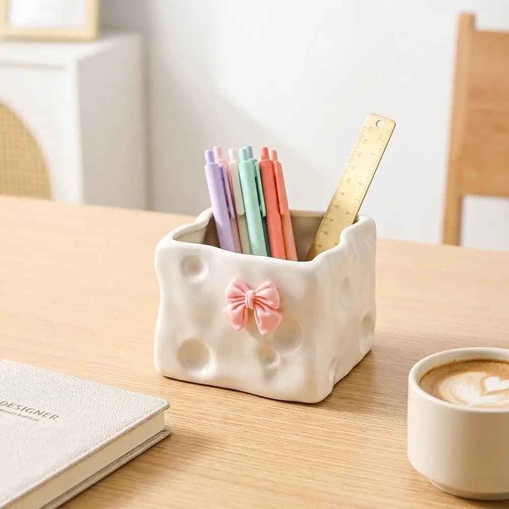 Scatola portaoggetti in ceramica a forma di coniglio con fiocco, porta spazzolino e trucchi, contenitore quadrato creativo per bagno e casa