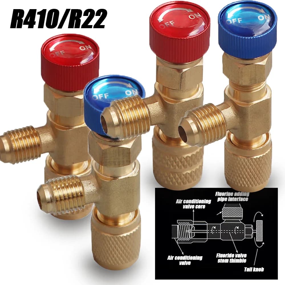 4/2/1PCS R410A R22 1/4 "Refrigeration Charging Safety Valve Air Conditioning Refrigerant Safety Liquid Adapter Hand Tools