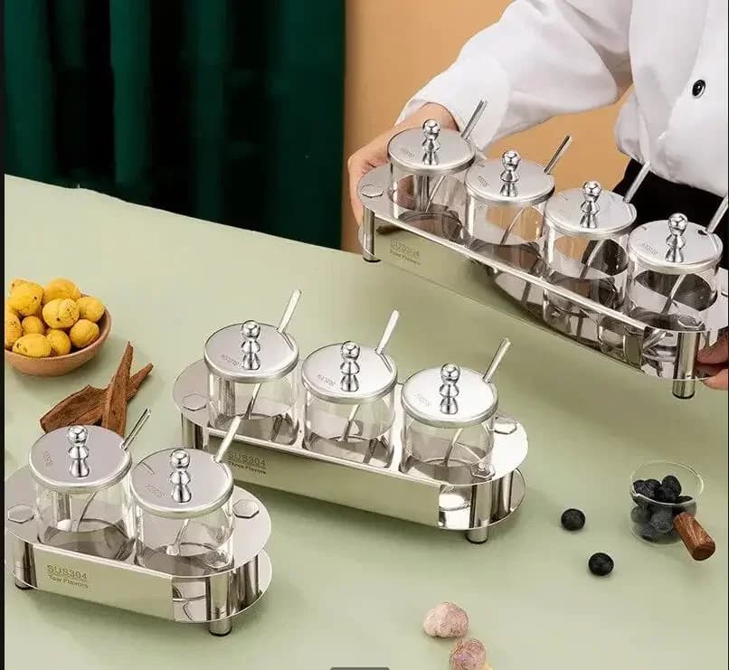 Set di barattoli per condimenti in acciaio inossidabile 304 Set di barattoli per spezie per zucchero, sale, pepe, cucina creativa per la casa nordica
