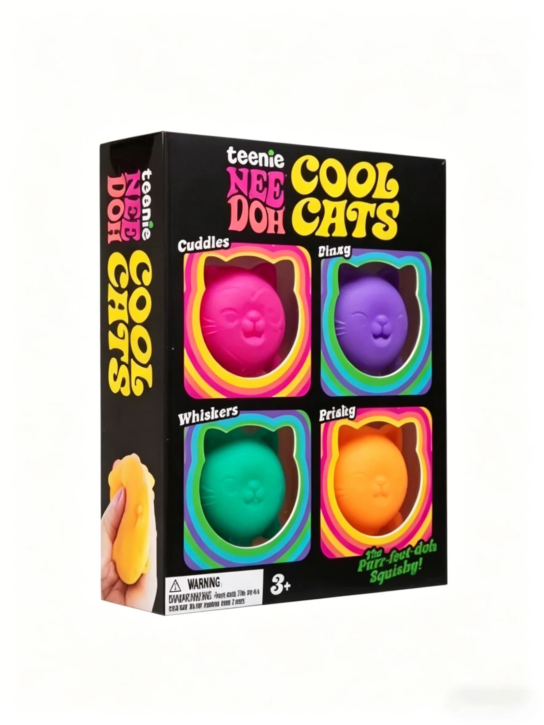 NeeDoh Teenie Cool Cats 4 Pack, Soft Mini Squishy Cat Squeeze Fidget Toys, Sensory Stress Relief Toy for Kids and Adults