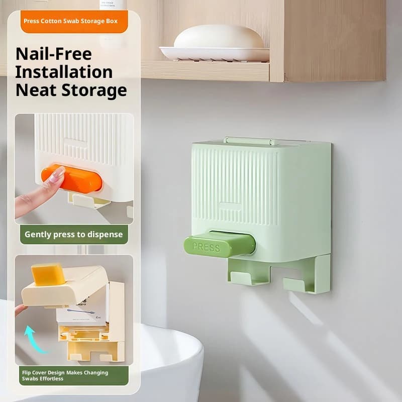 Dispenser Automatico per Bastoncini di Cotone con Coperchio Antipolvere, Organizzatore per Trucchi, Contenitore per Bagno e Casa