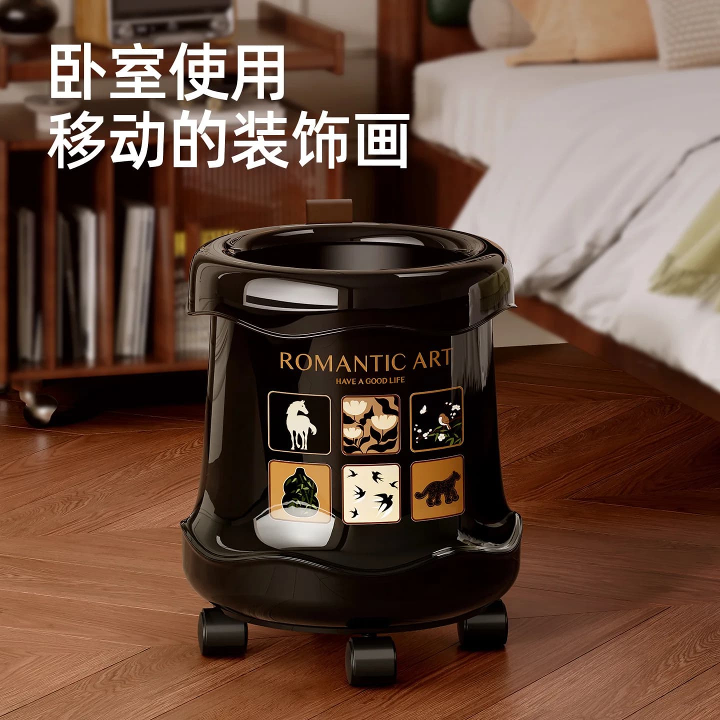 Household Trash Can, Advanced Sense, Living Room with Wheel Removable with Cover, Antique Style Large Capacity Bedroom, Kitchen