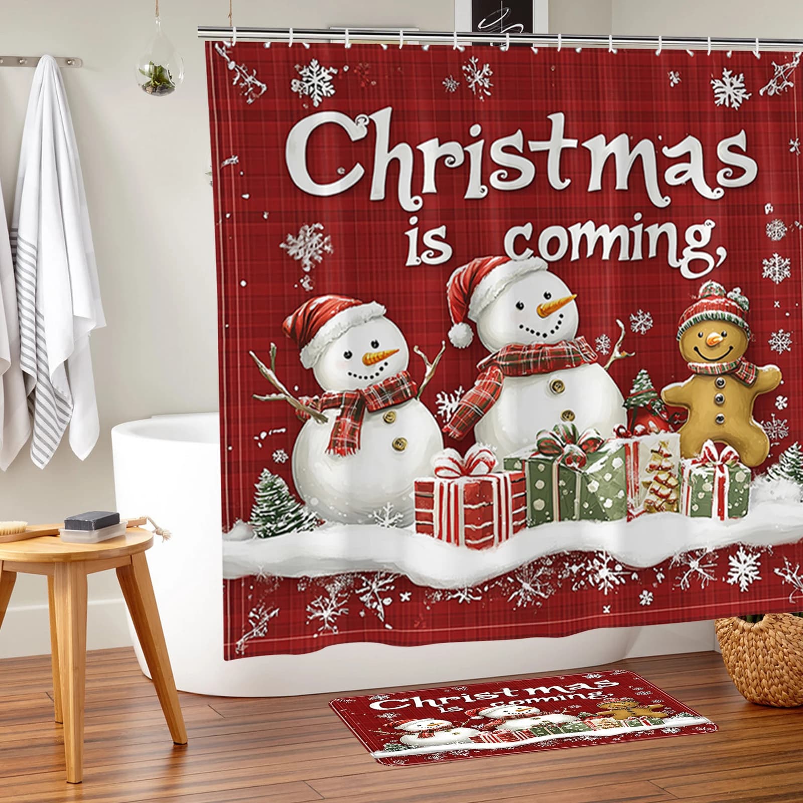 Set di 4 Pezzi per Bagno Natalizio con Tappetino, Copriwater, Tappeto e Decorazioni Antiscivolo, Regalo Festivo per Amici