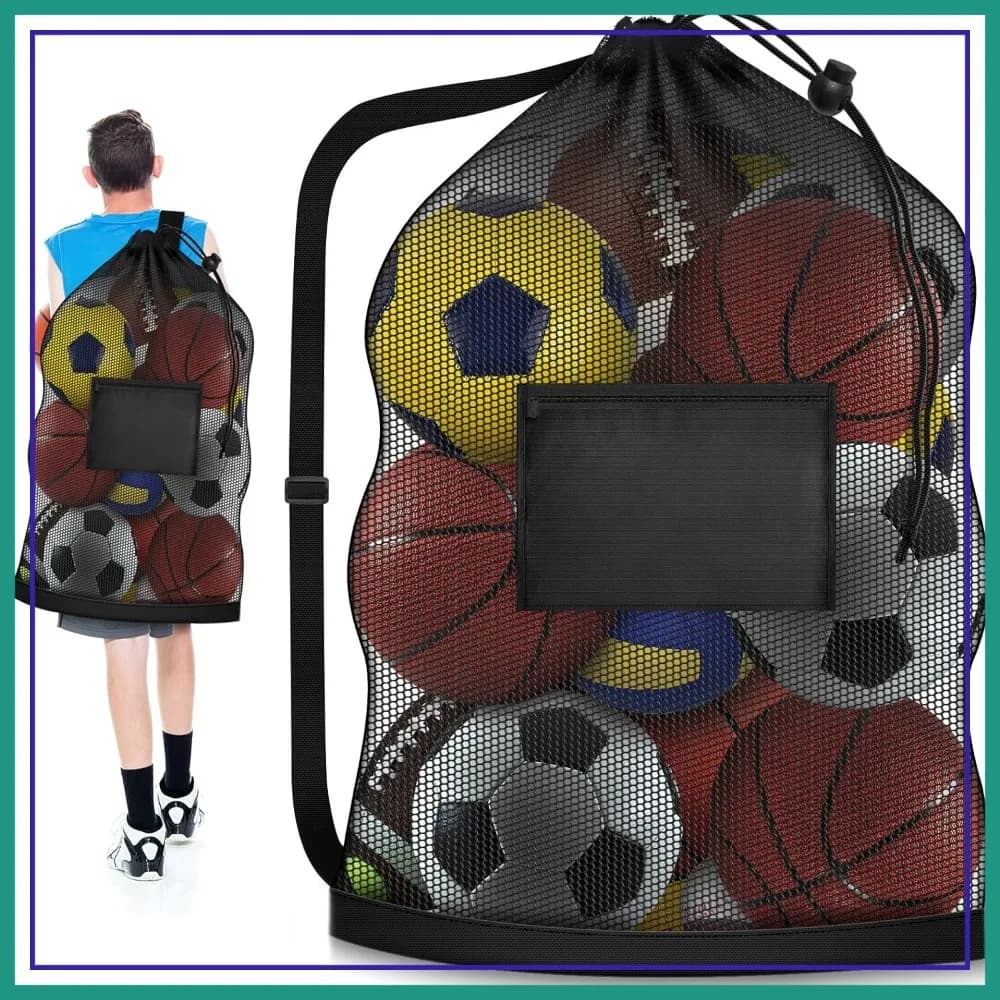 Borsa a rete extra large da 40x30 pollici, sacca con coulisse per calcio, basket, pallavolo, attrezzatura da palestra