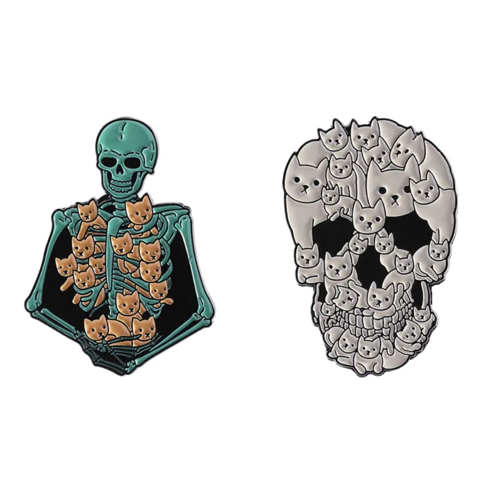 Simpatico spilla con teschio di gatto di Halloween, distintivo in metallo, accessori per abbigliamento, spilla per collare, astuccio decorativo